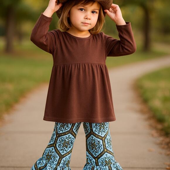 Matilda Jane Girls Pants Size 6 October Big Ruffles Blue Olive Back to School - Picture 1 of 6